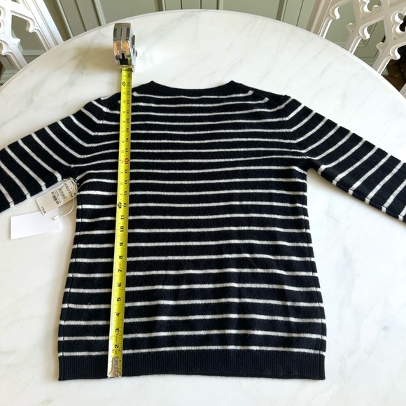 Nordstrom Cashmere Essential V-Neck Sweater Black and White Stripe Sz S - Picture 11 of 11